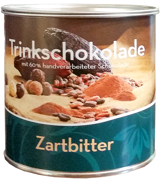 Zartbitter-Trinkschokolade in edler Metalldose