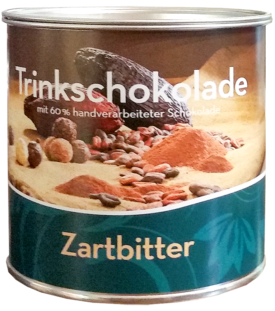 Zartbitter-Trinkschokolade in edler Metalldose